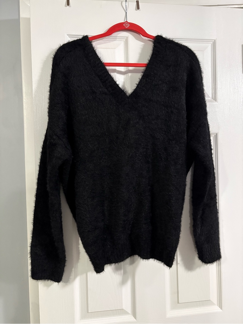 Francesca's Collections Black Fuzzy V-Neck Sweater